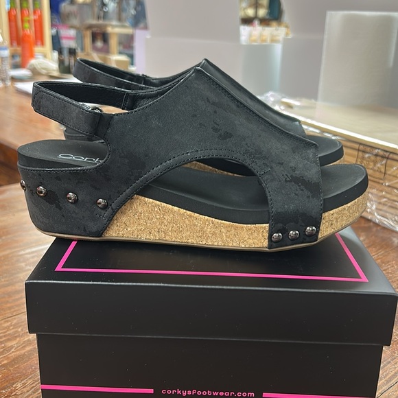 Corkys Black Metallic Volta II Wedge Sandals - Picture 3 of 6